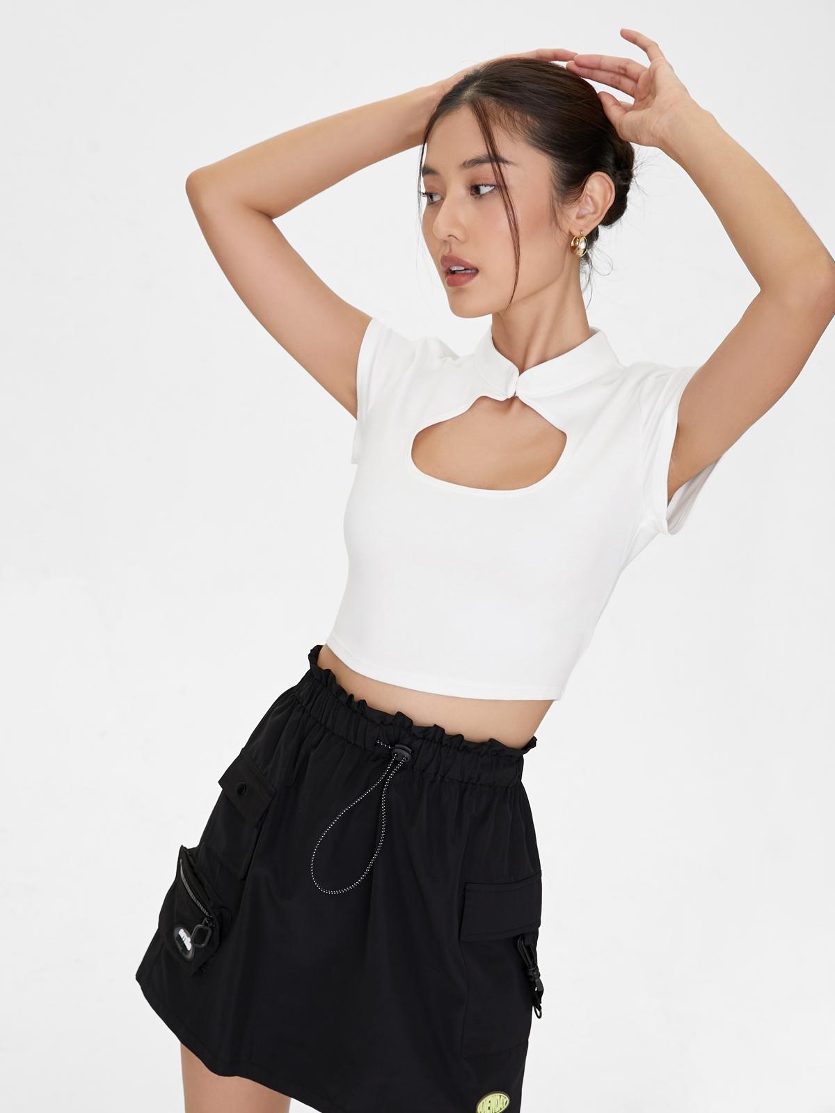 High Neck Cut Out Top - White