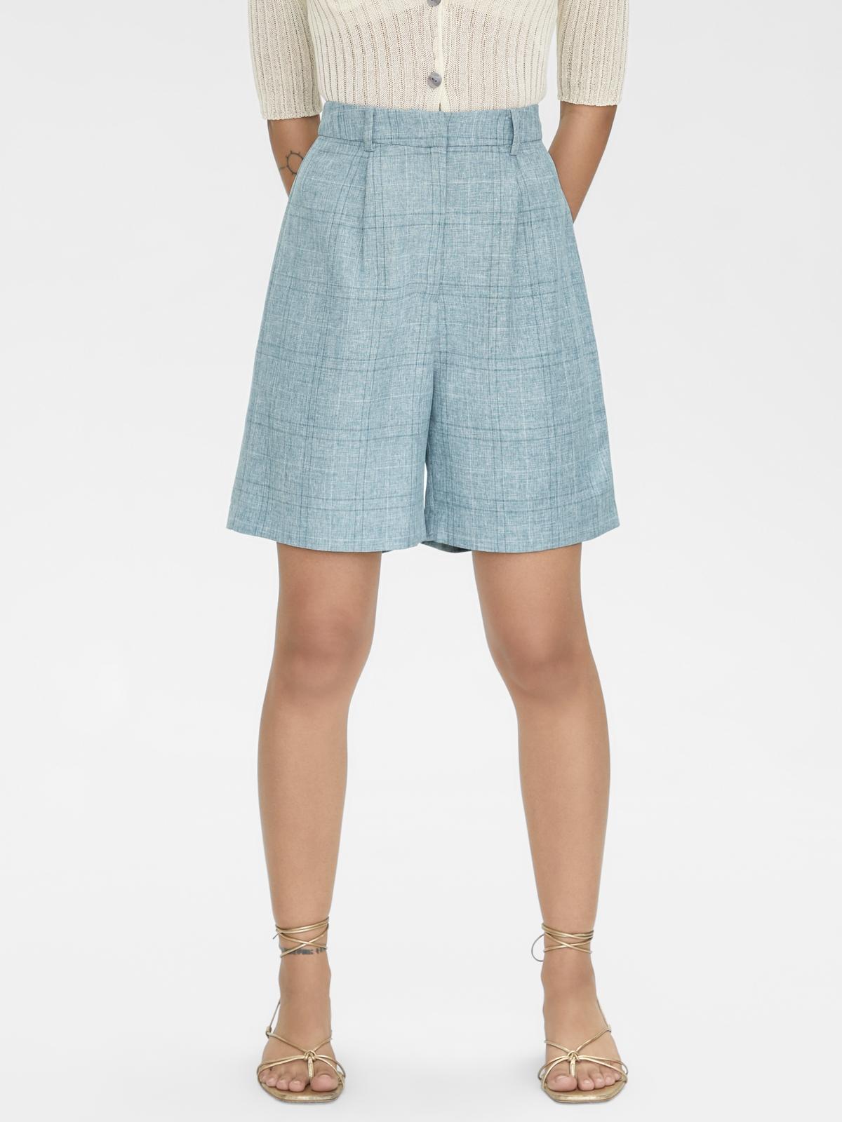 Plaid Print Knee Length Shorts - Blue