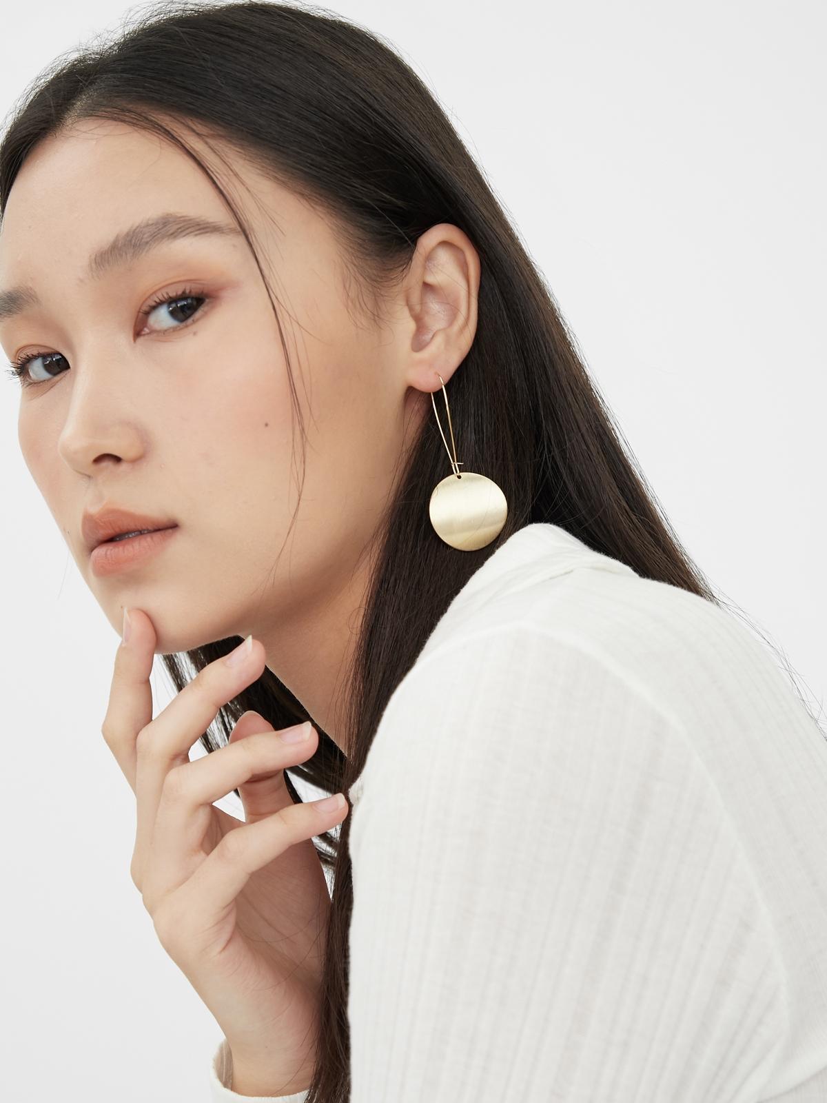 Circular Plate Drop Earrings - Gold