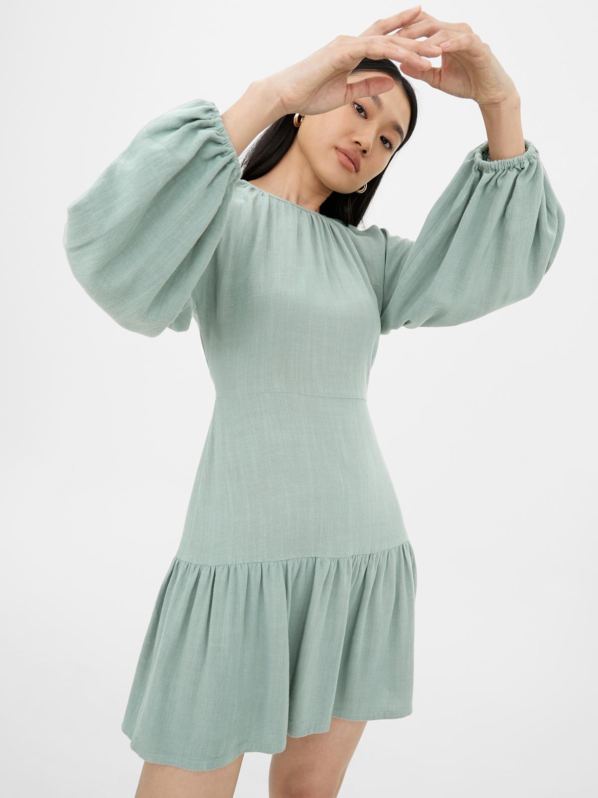 Long Puffed Sleeve Mini Dress - Mint
