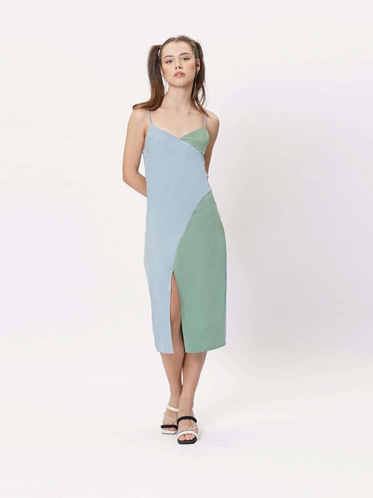 Selina Two Tone Slip Dress - Blue/Green
