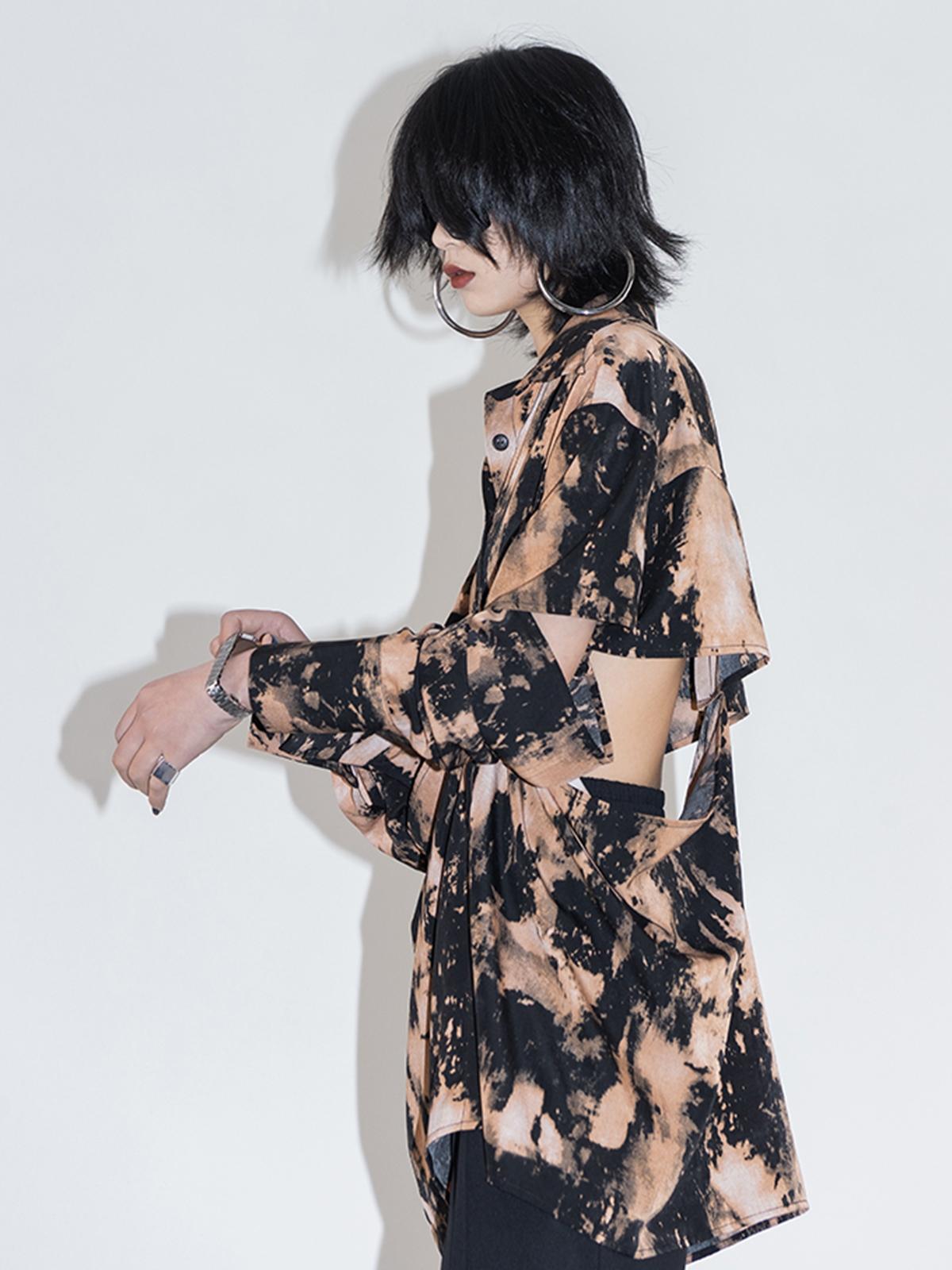 Loose Ring Cutout Detachable Shirt - Black Brown