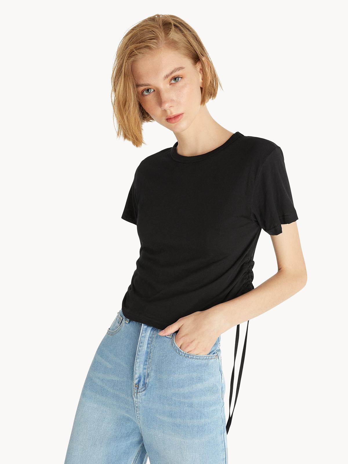 Side Ruched Crop Top - Black
