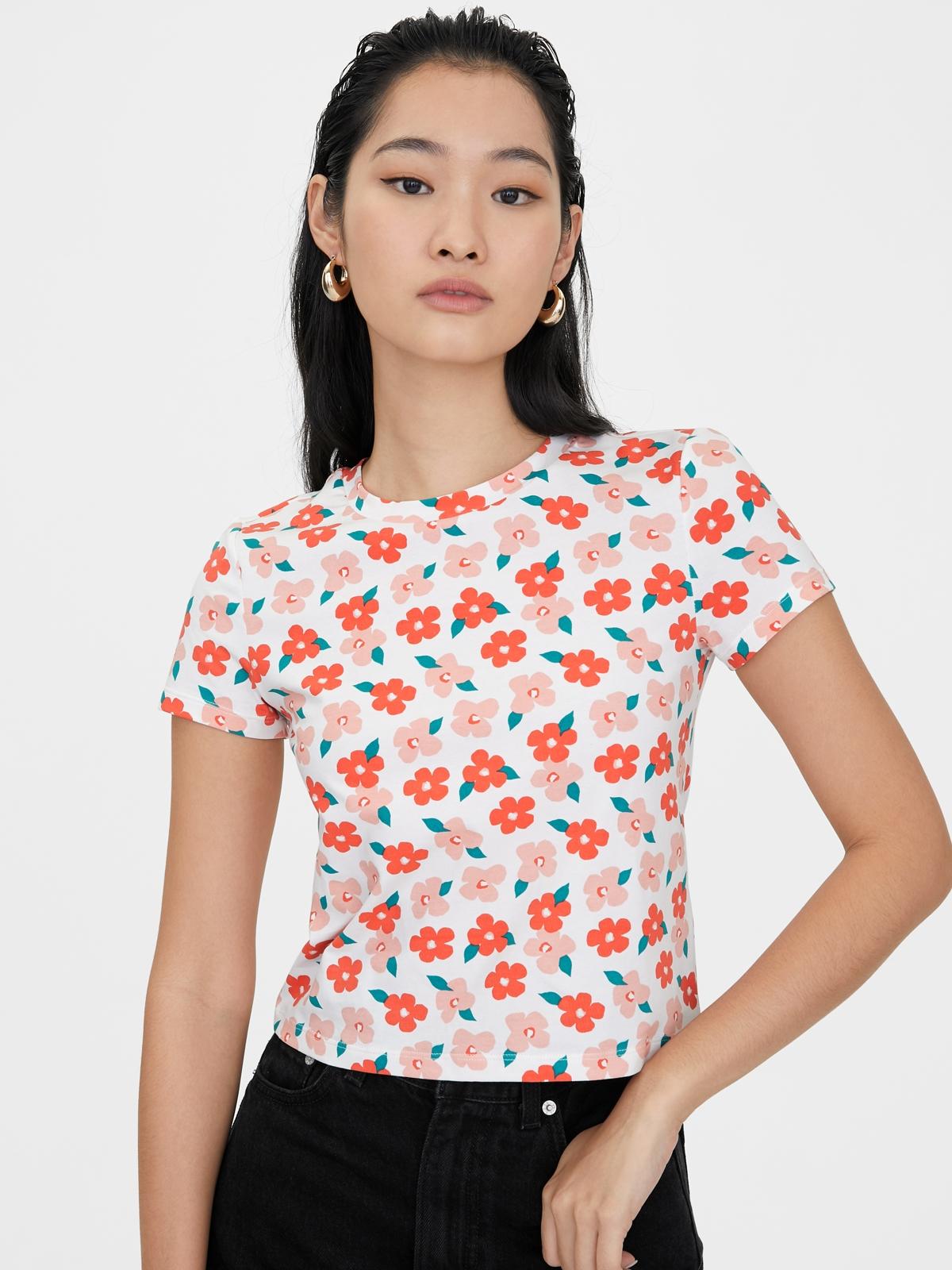 Floral Fitted Crop Tee - Pink