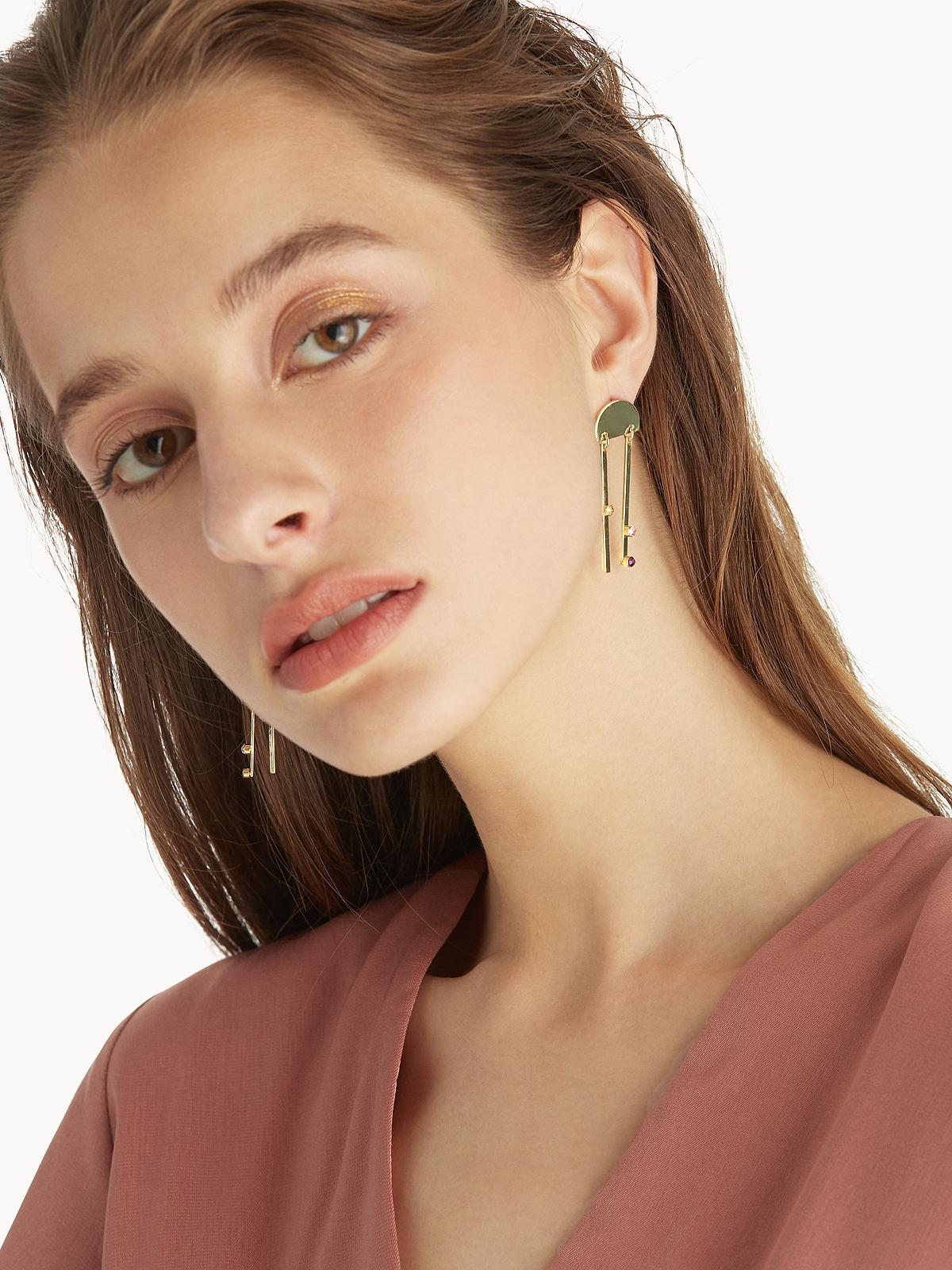 Contrast Double Bar Earrings - Gold