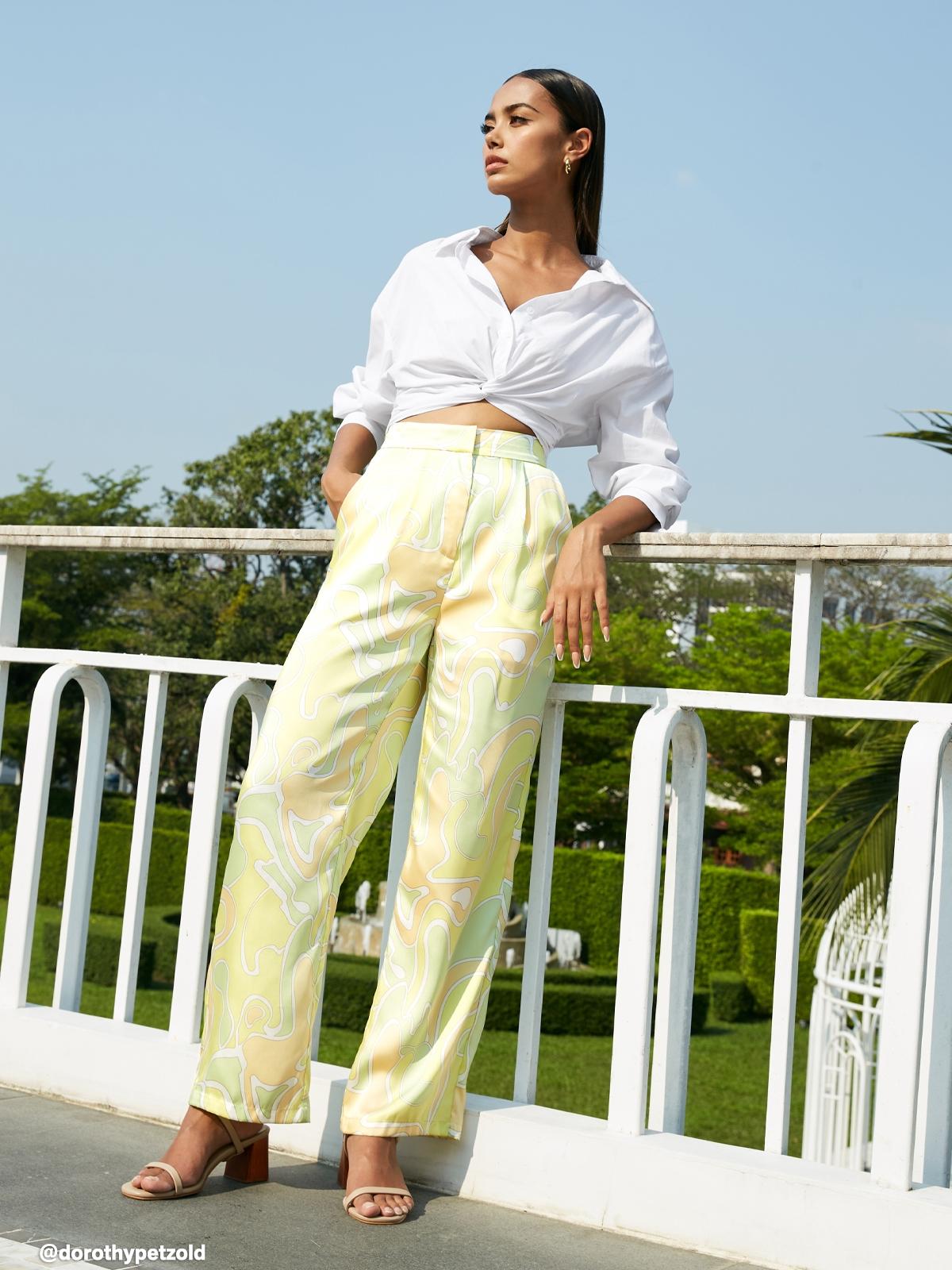 Wave Print Wide Leg Pants - Green Wave Print Wide Leg Pants - Green