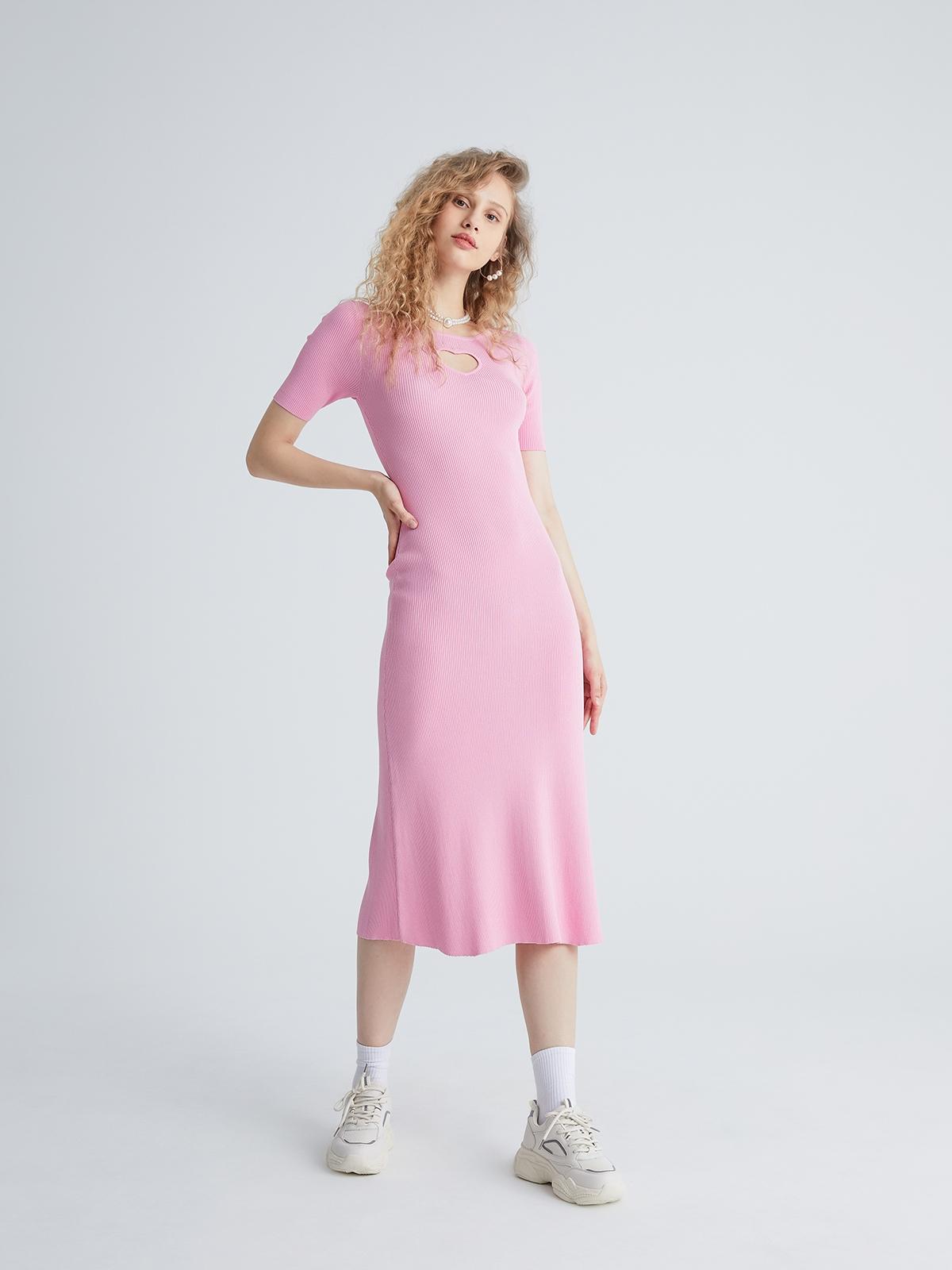 Cut Out Midi Dress - Cold Pink