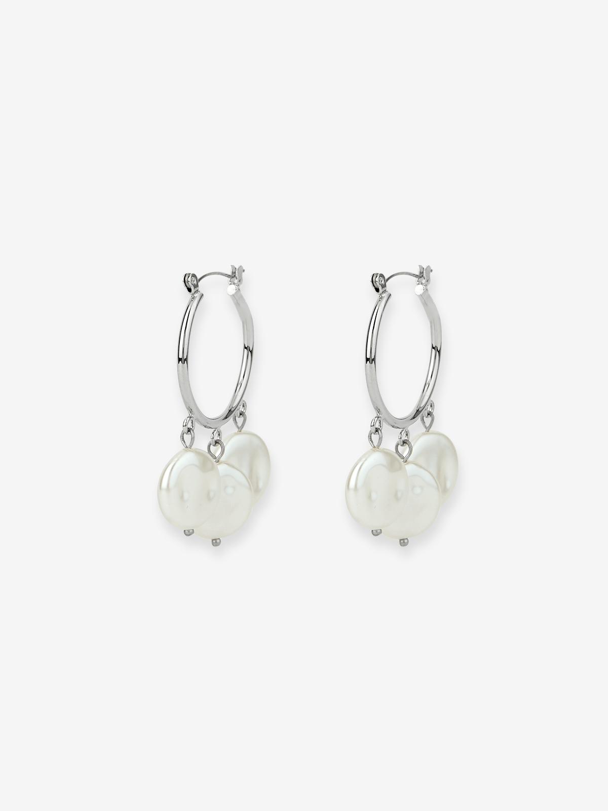 Multi Pearl Accent Hoop Earrings - Silver