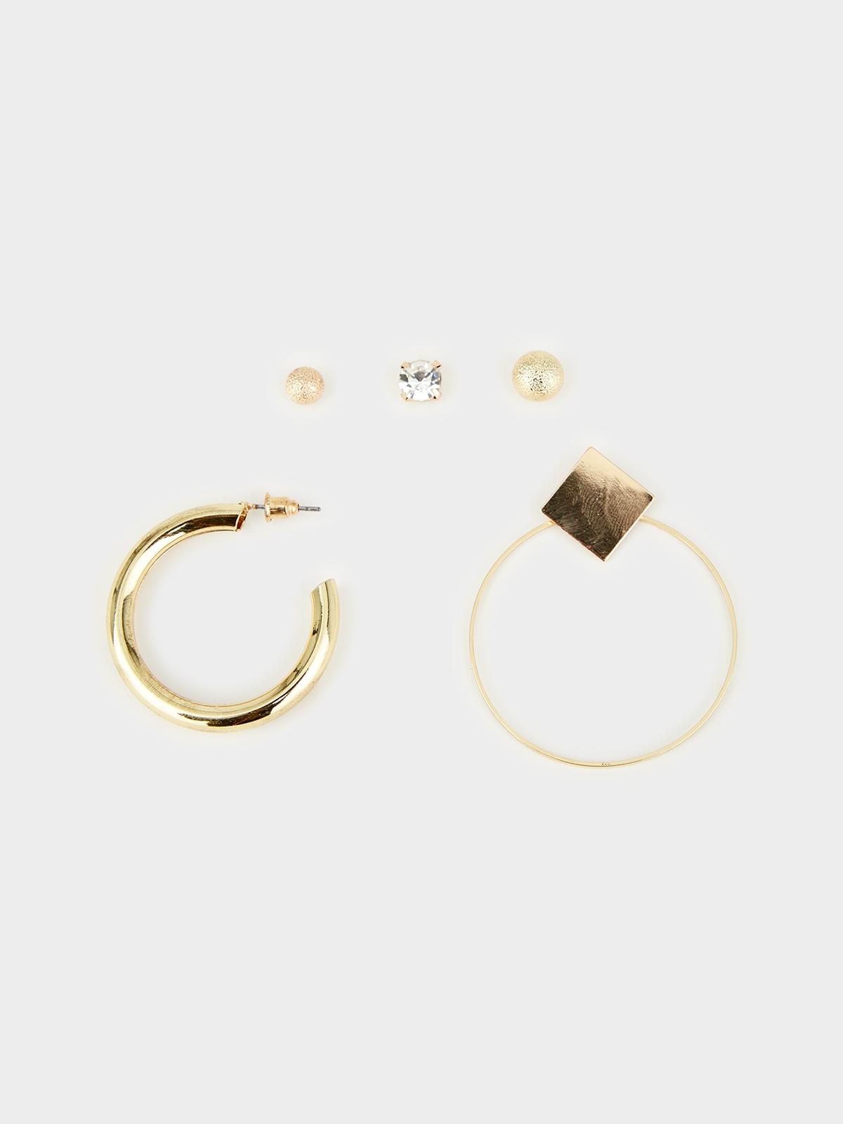 Hoops And Studs Earing Set - Gold Hoops And Studs Earing Set - Gold