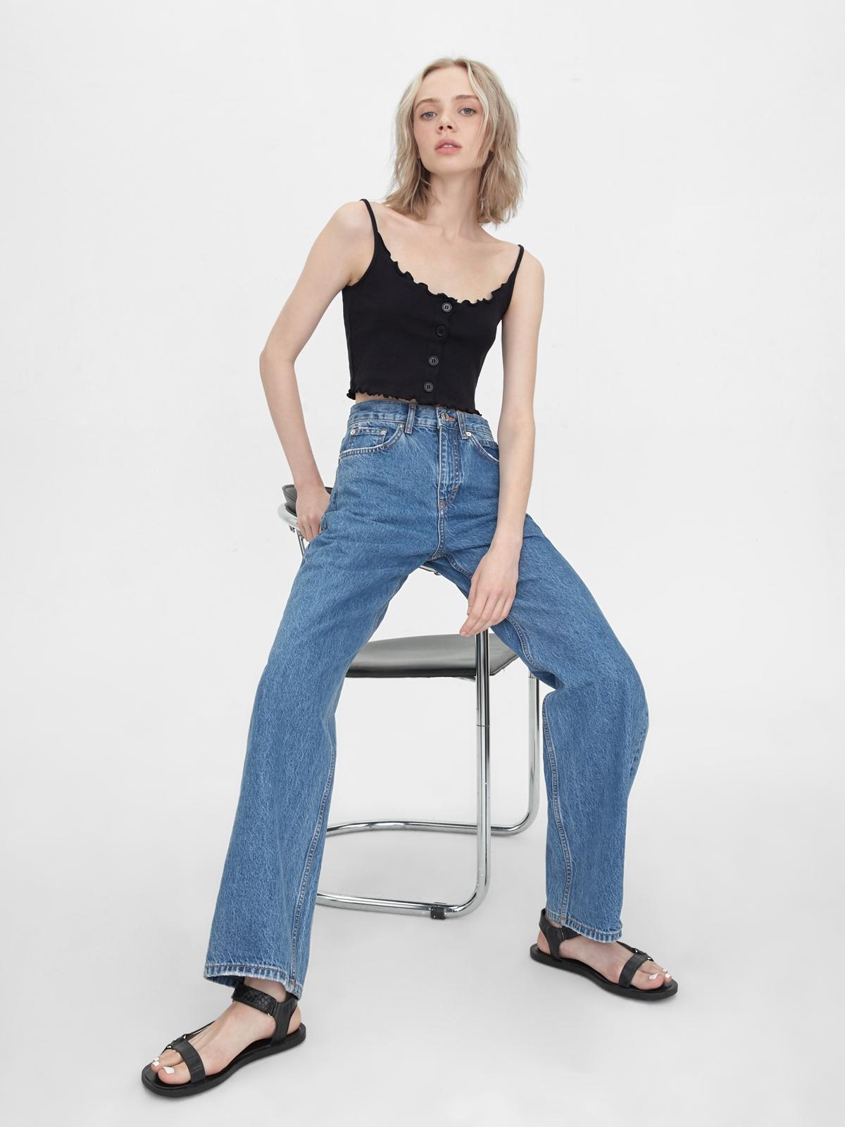 Sustainable Buttoned Frill Cami - Black