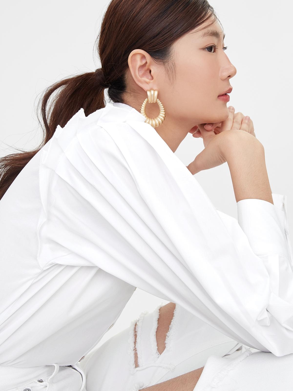 Ruffled Peasant Sleeves Shirt - White