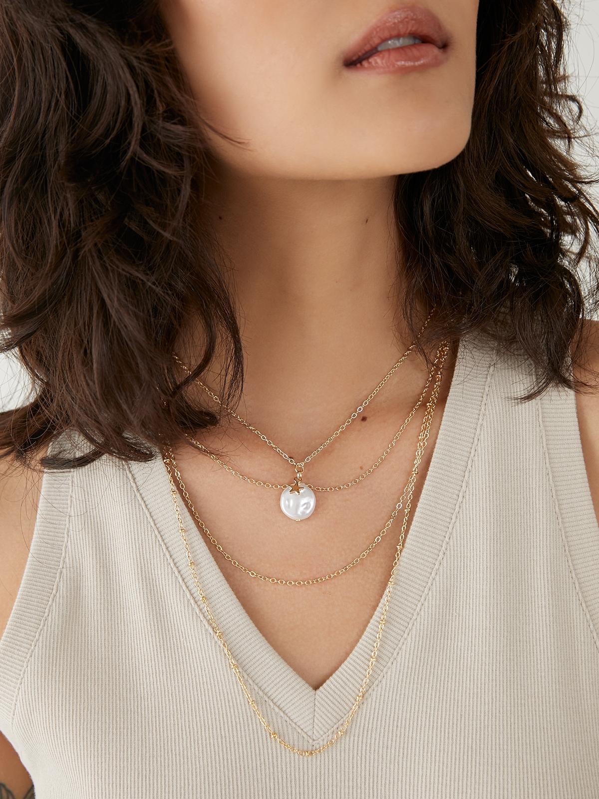 Layered Circle Ceramic Necklace  - Gold