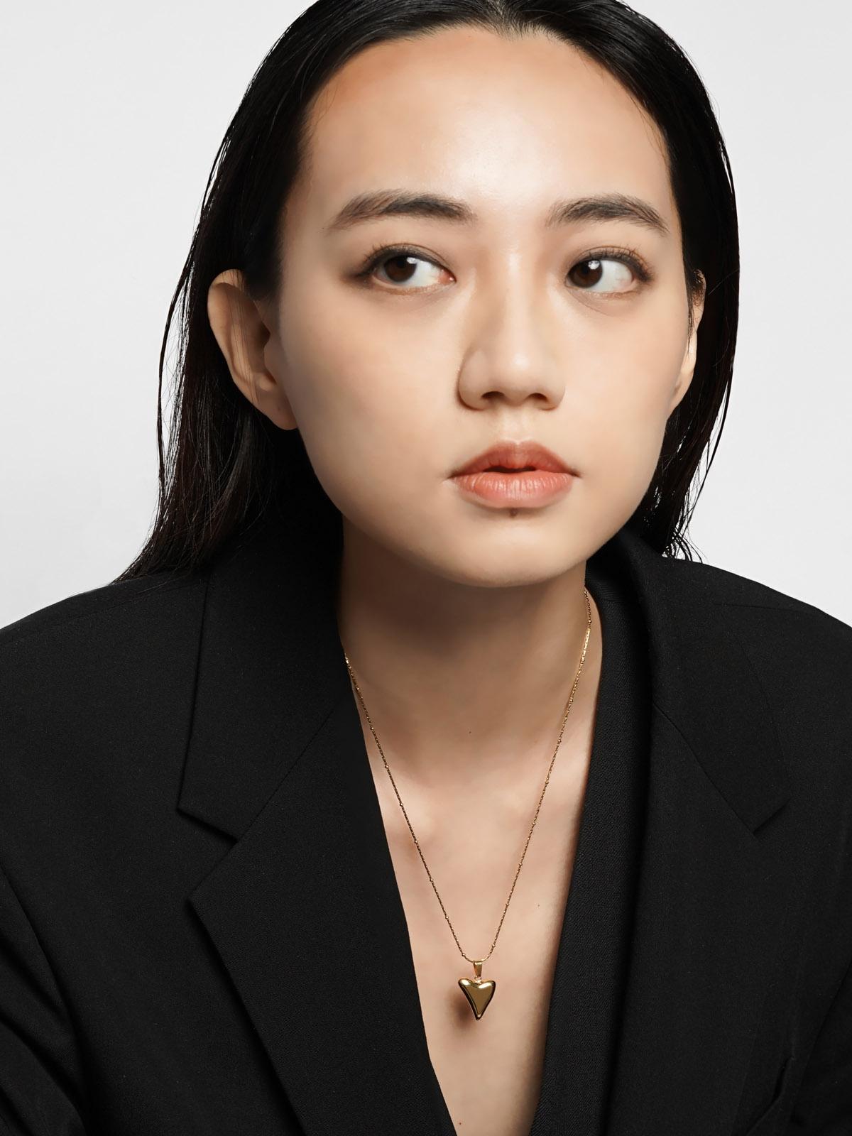 18K Gold Titanium Irregular Heart Pendant Necklace - Gold