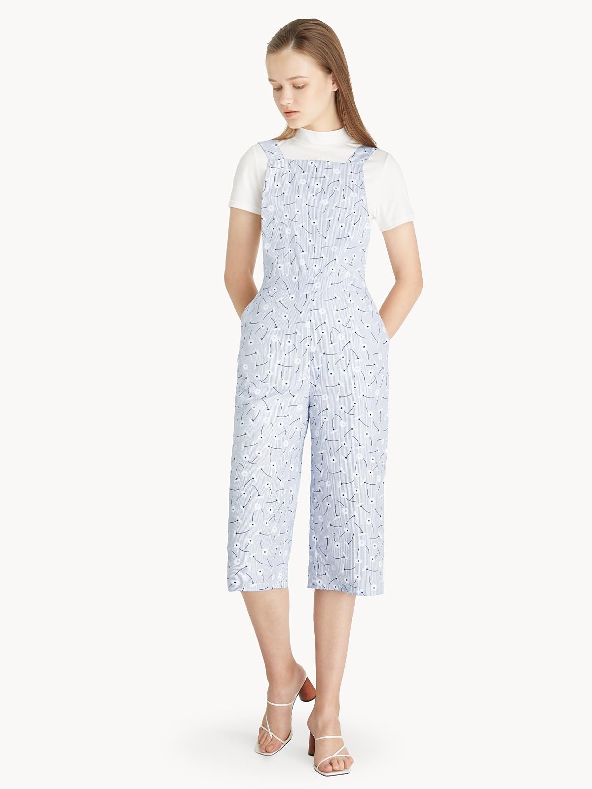 Floral Stripe Overall - Blue