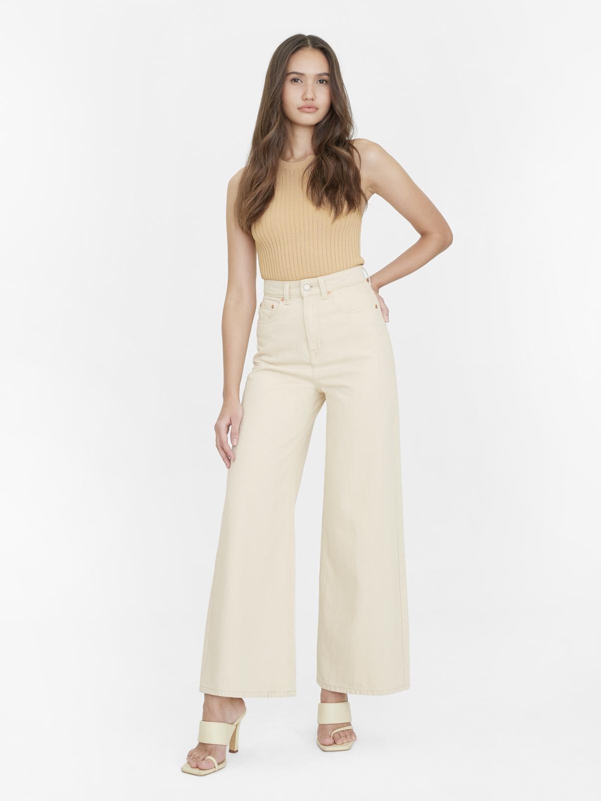 Water Neutral Wide Leg High Waisted Denim Jeans - Cream