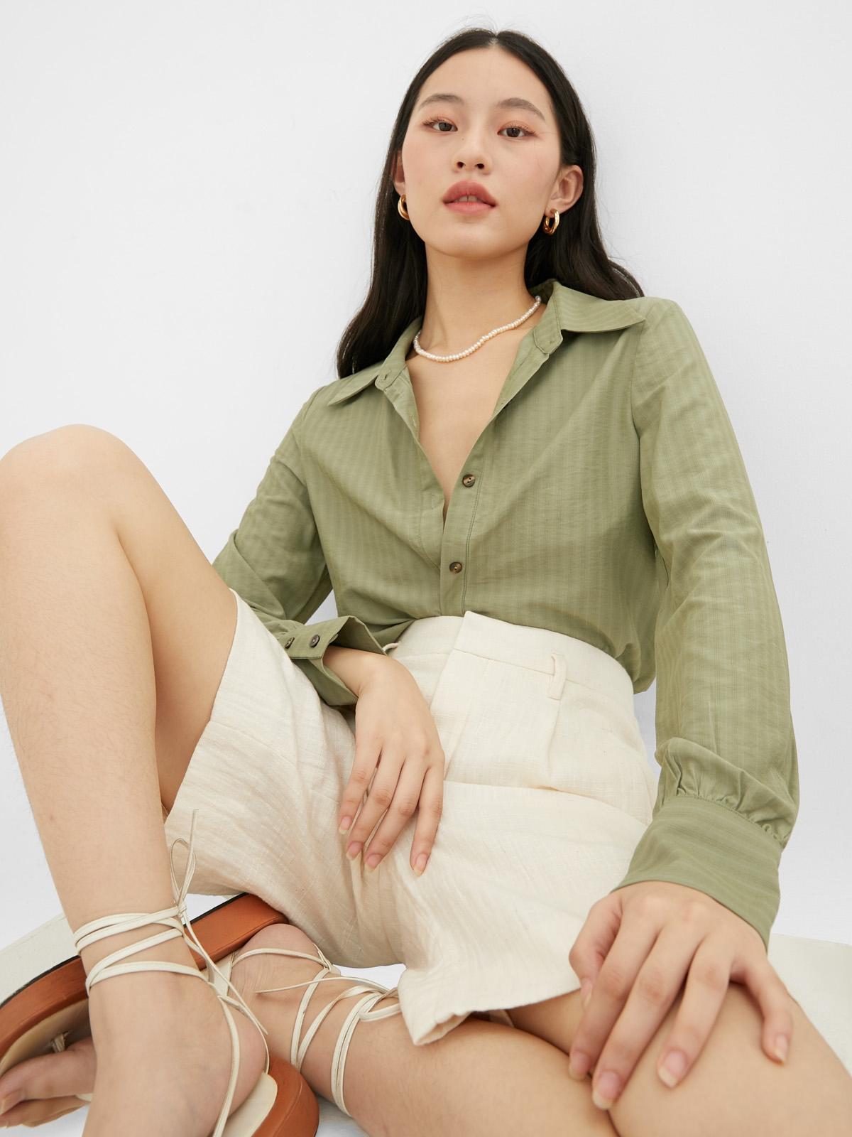 Flare Button Down Shirt - Green