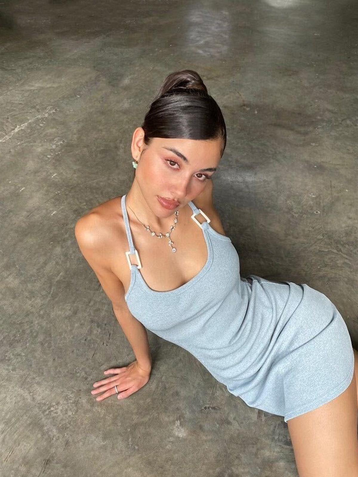 Cross Back Oval Neck Dress - Blue