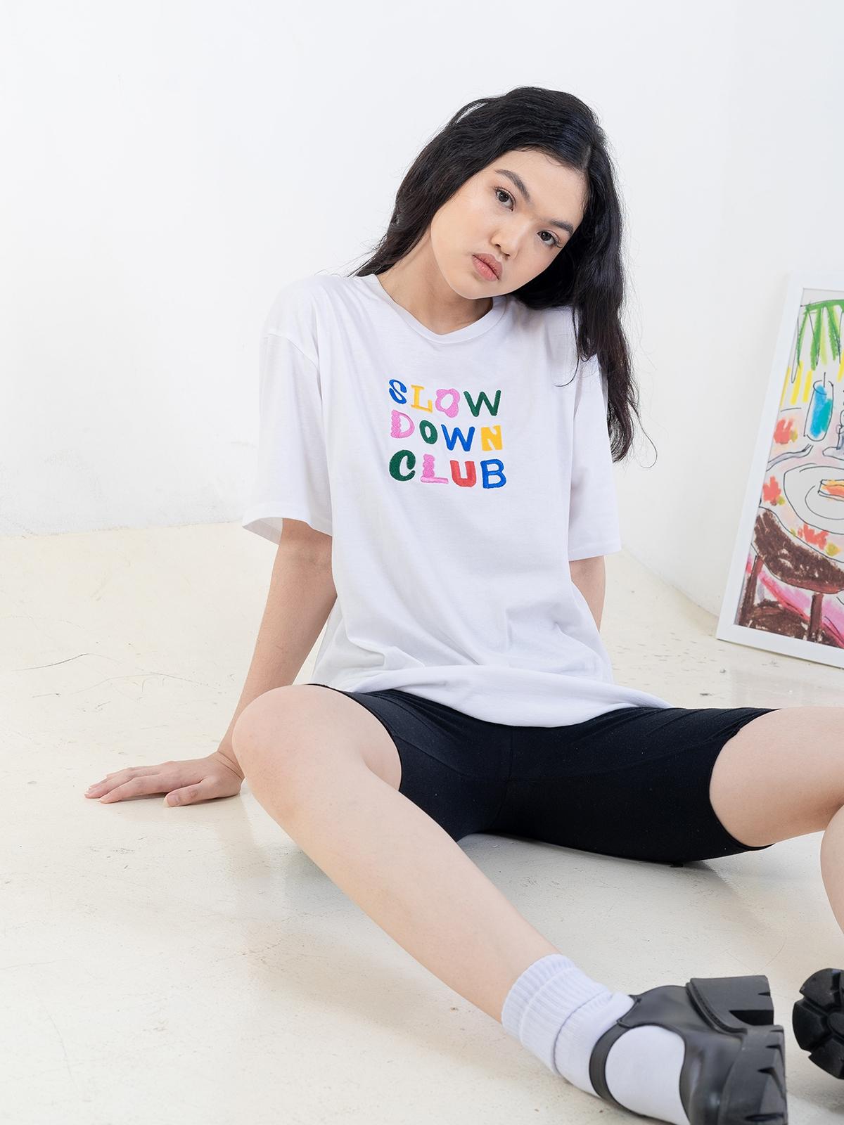 Slow Down Club Embroidery Shirt - White