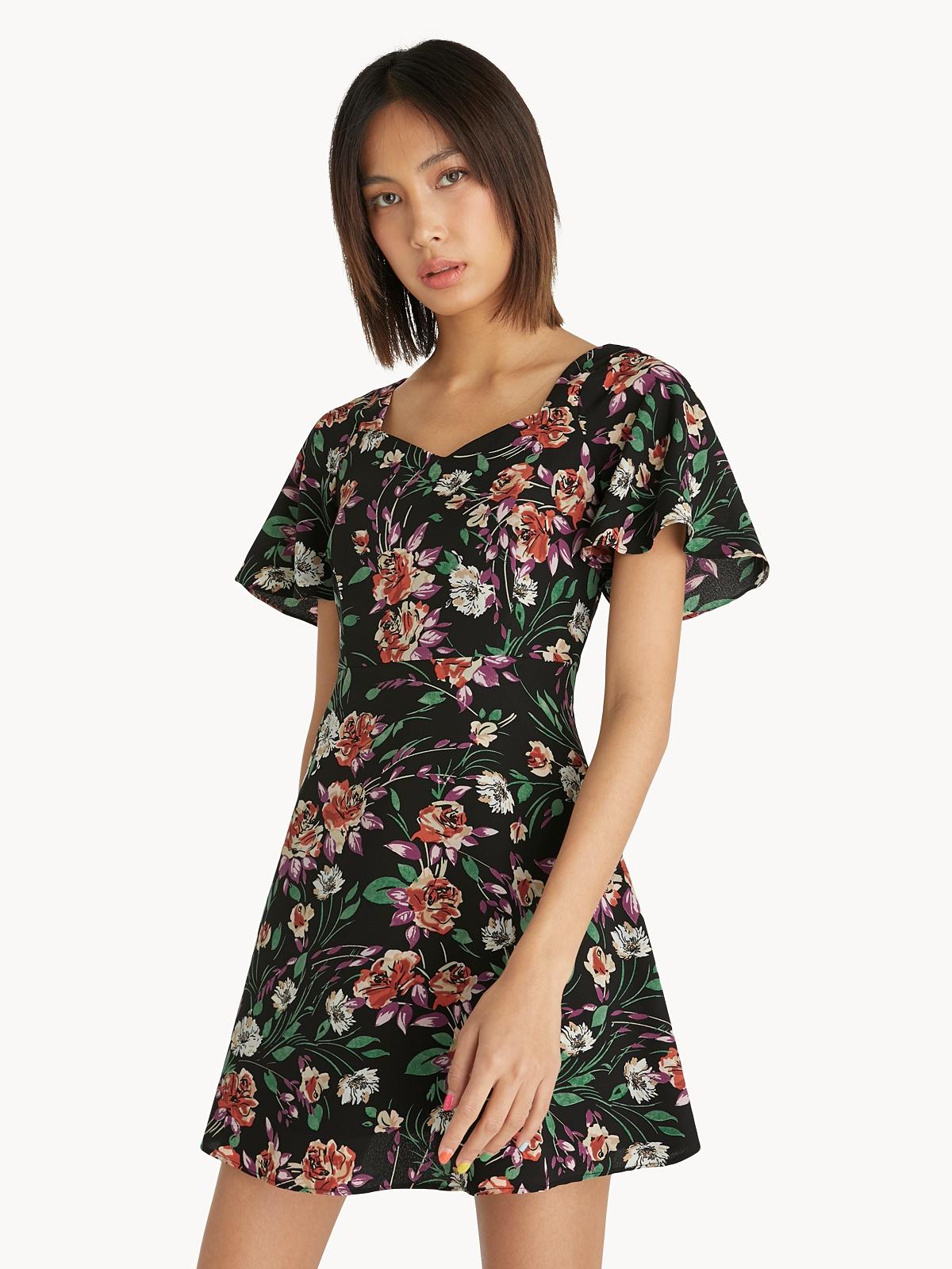 Sweetheart Bold Floral Dress - Black
