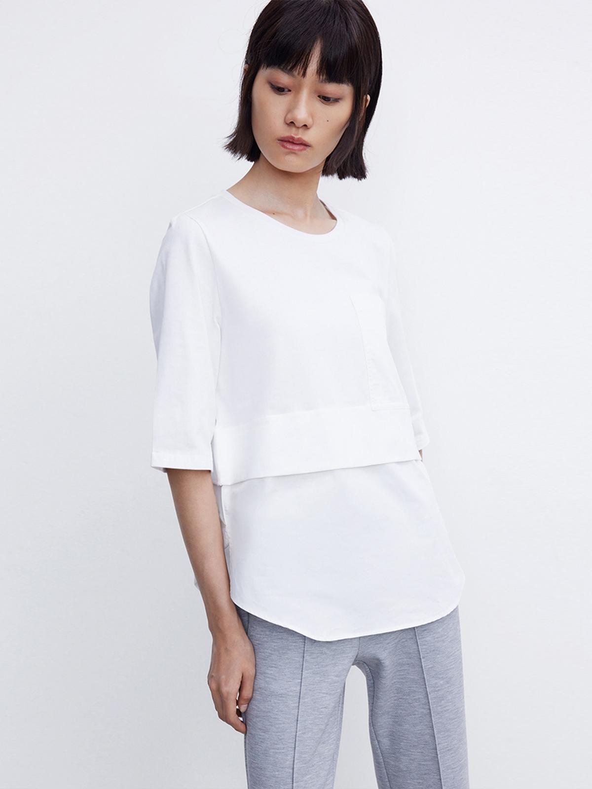 Spliced Patch Pocket T-Shirt - White