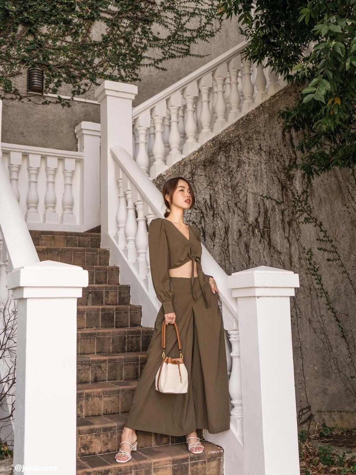 Military Front Tie Top - Olive