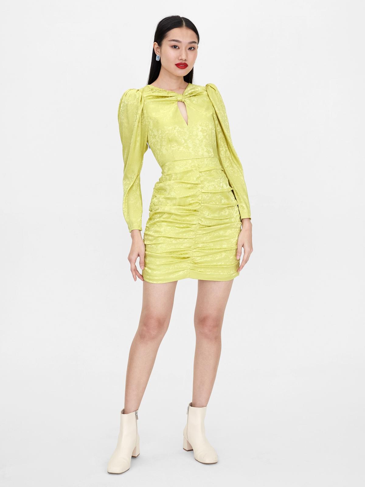 Ruched Long Sleeve Dress - Green