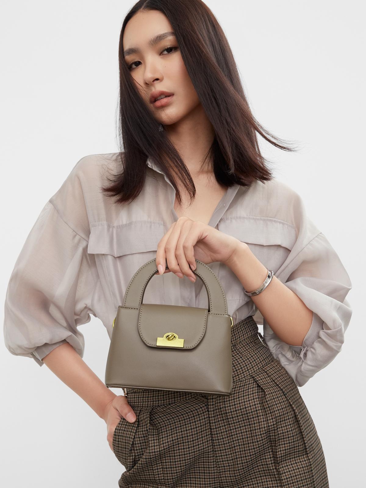 Mini Top Handle Cross Body Bag - Taupe