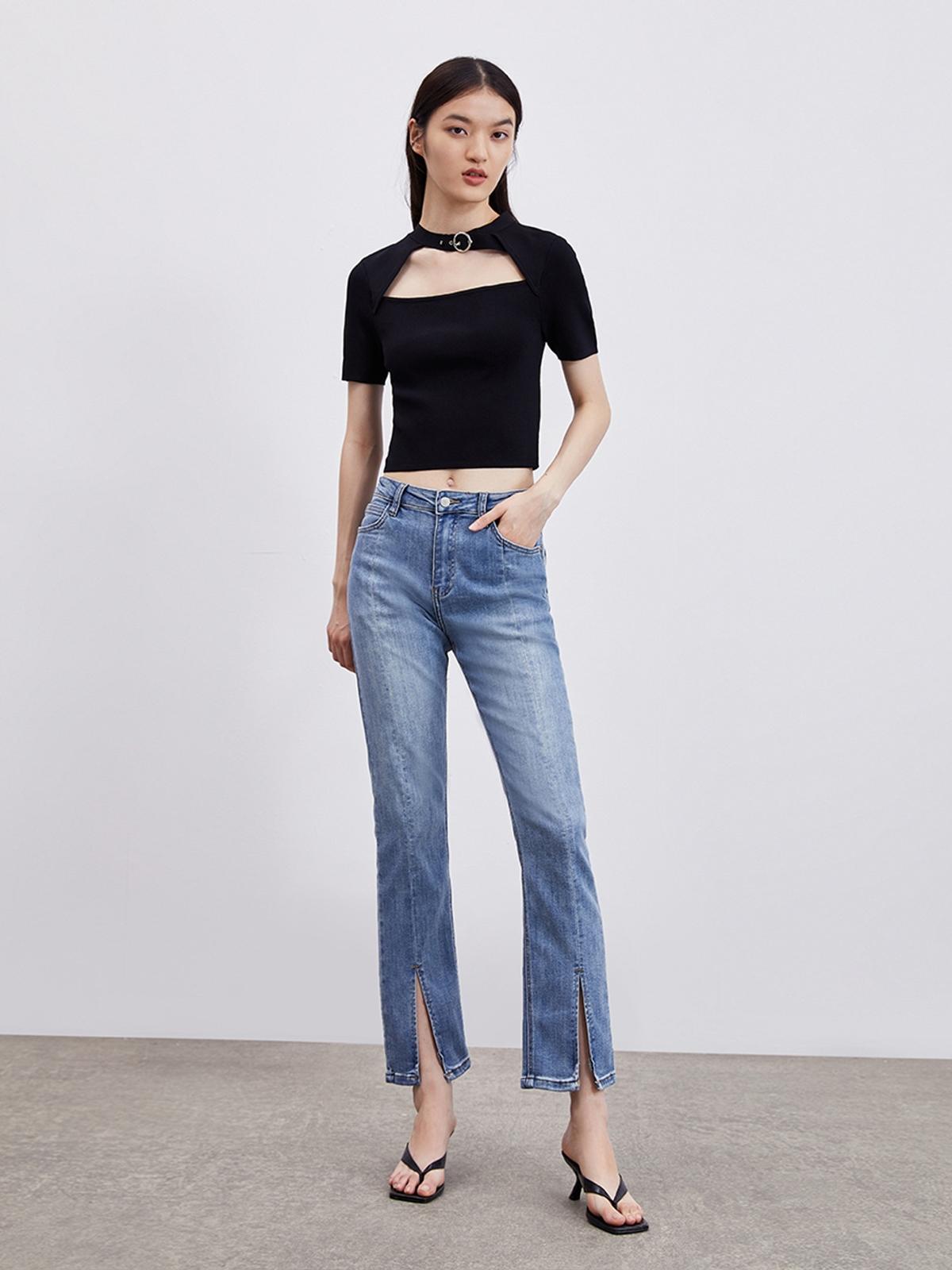 Cut Out Knit Top - Black