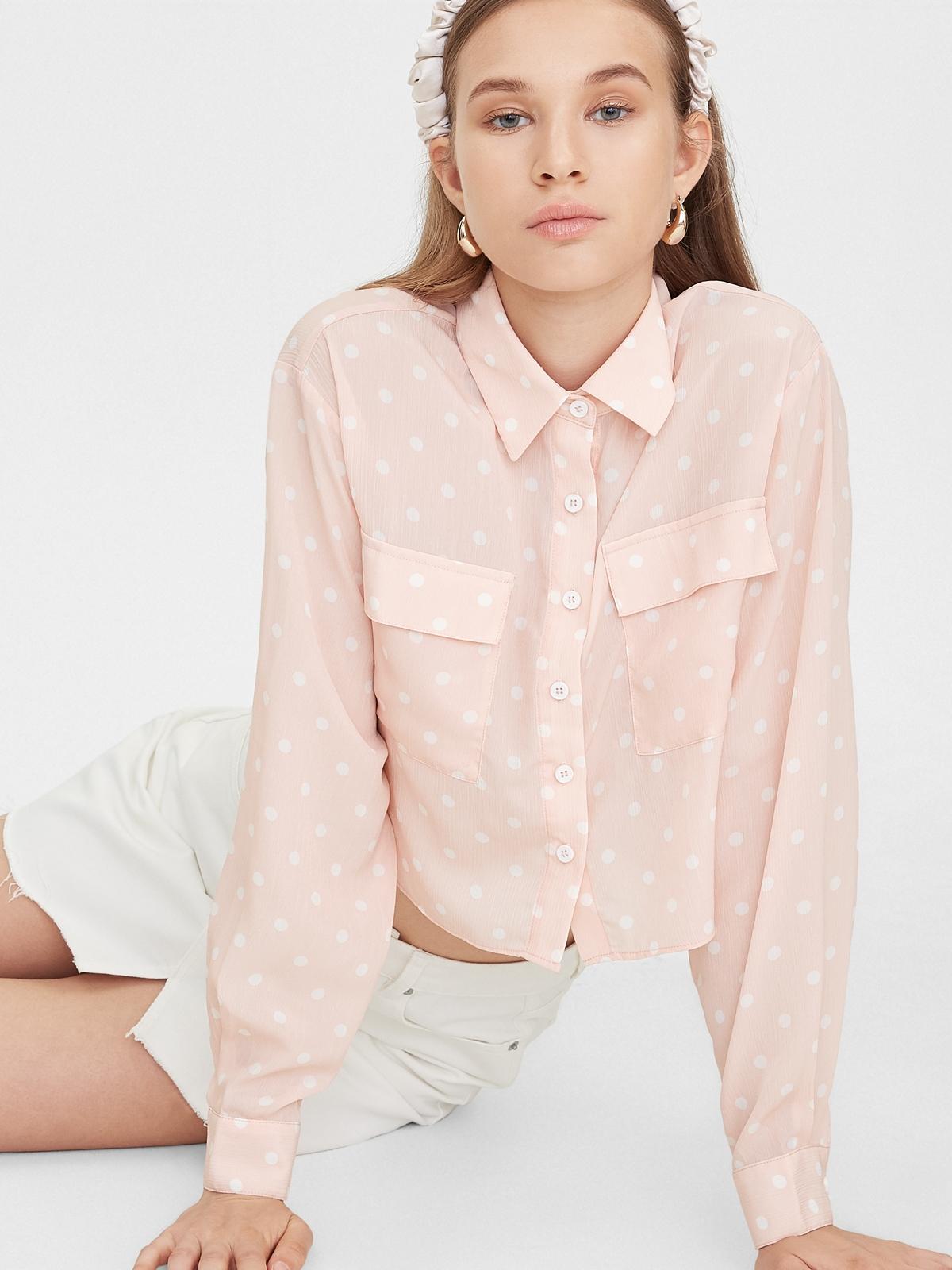 Polka Dot Double Pockets Shirt - Pink