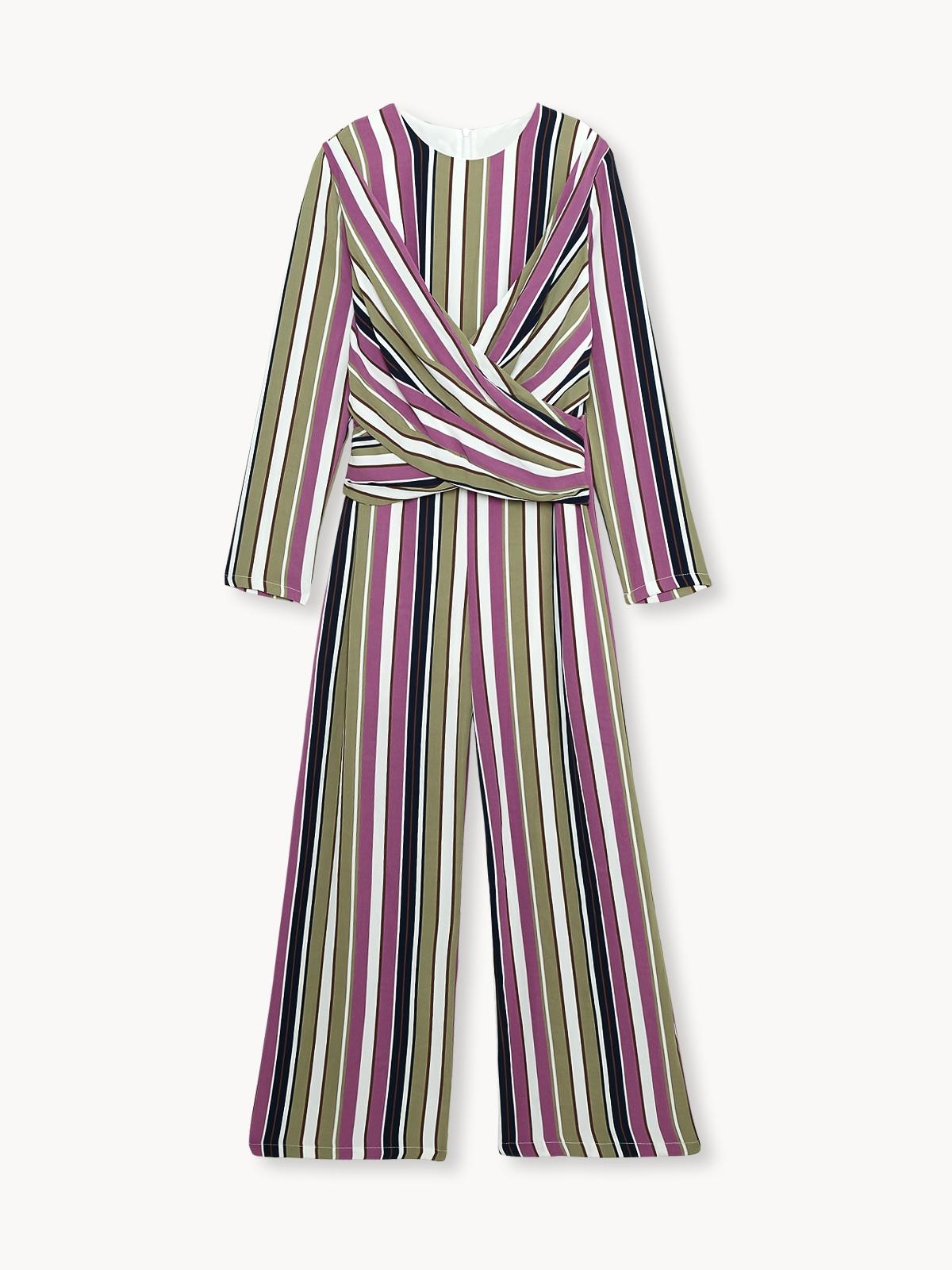 Wrapped Front Stripe Jumpsuit - Purple