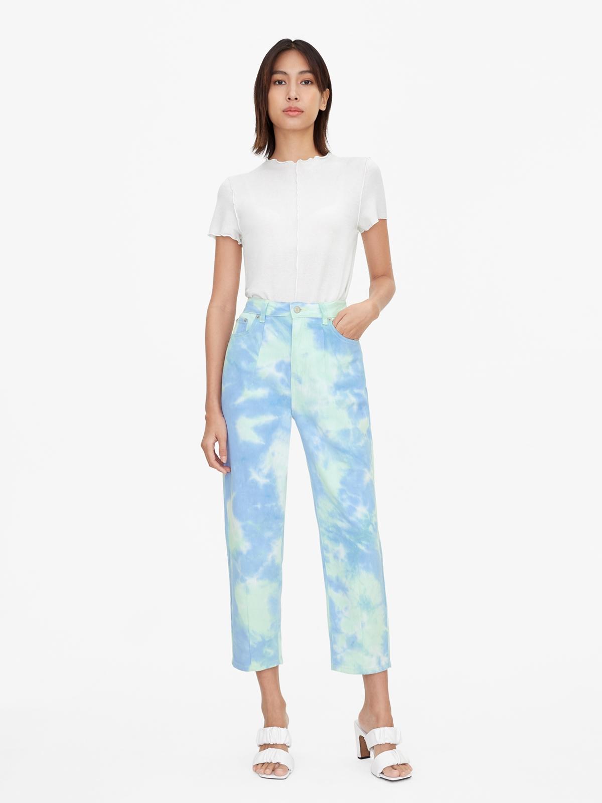 Tie Dye Cropped Jeans - Green
