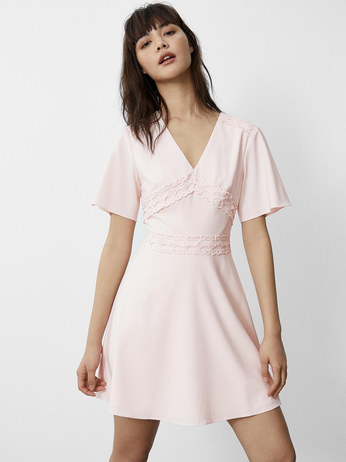 Eyelet Hem Flare Dress - Pink