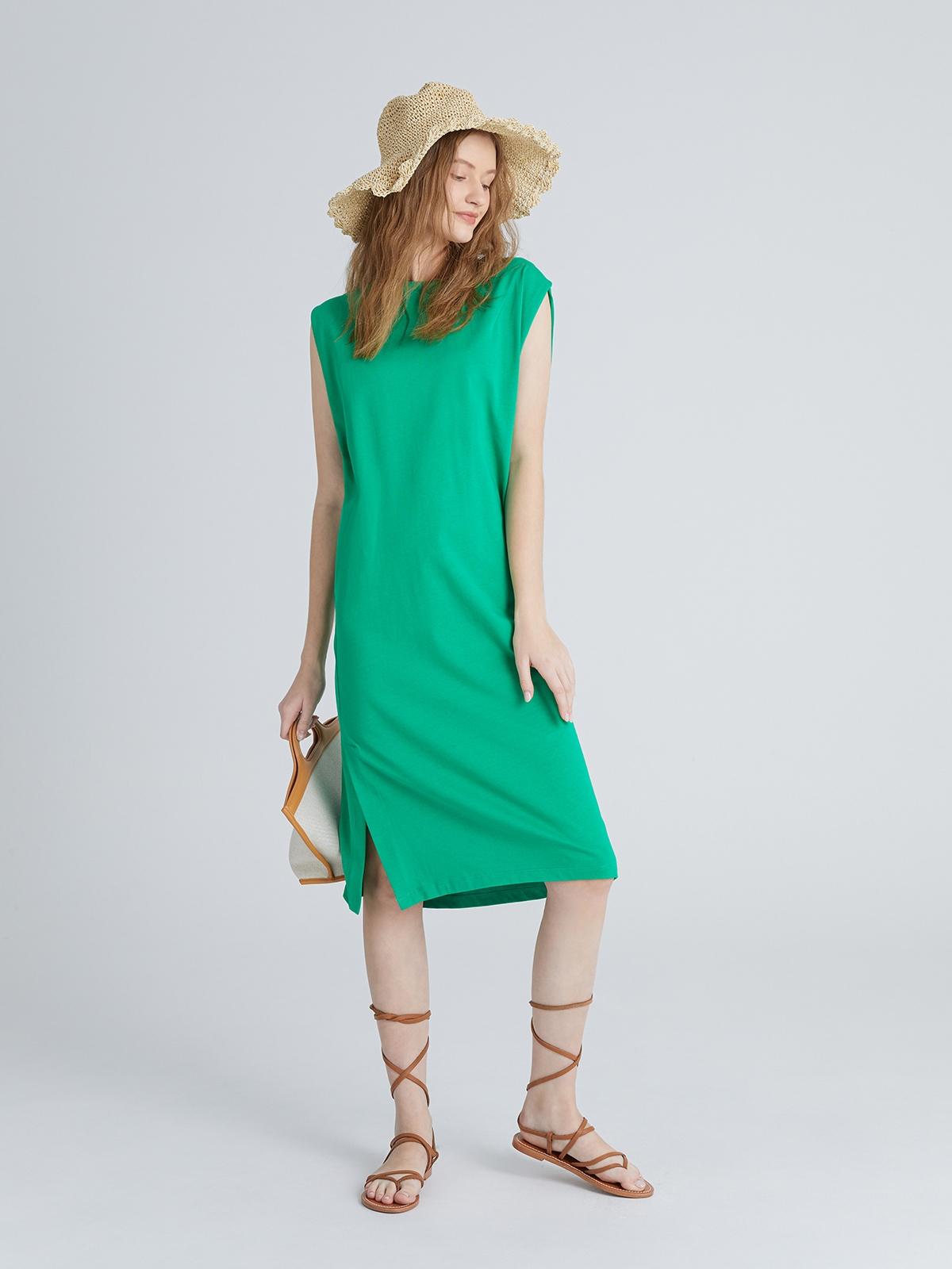 Plain Sleeveless T-Shirt Dress - Dark Green