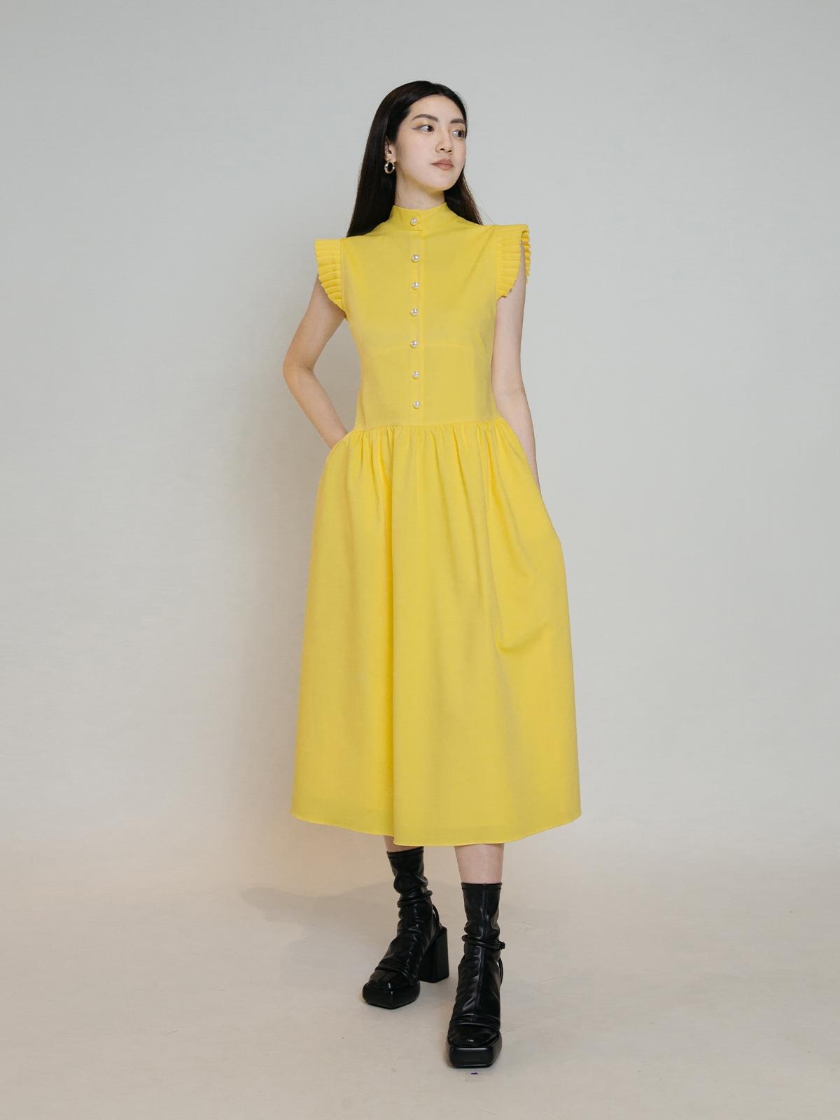 Sleeveless Midi Dress - Yellow