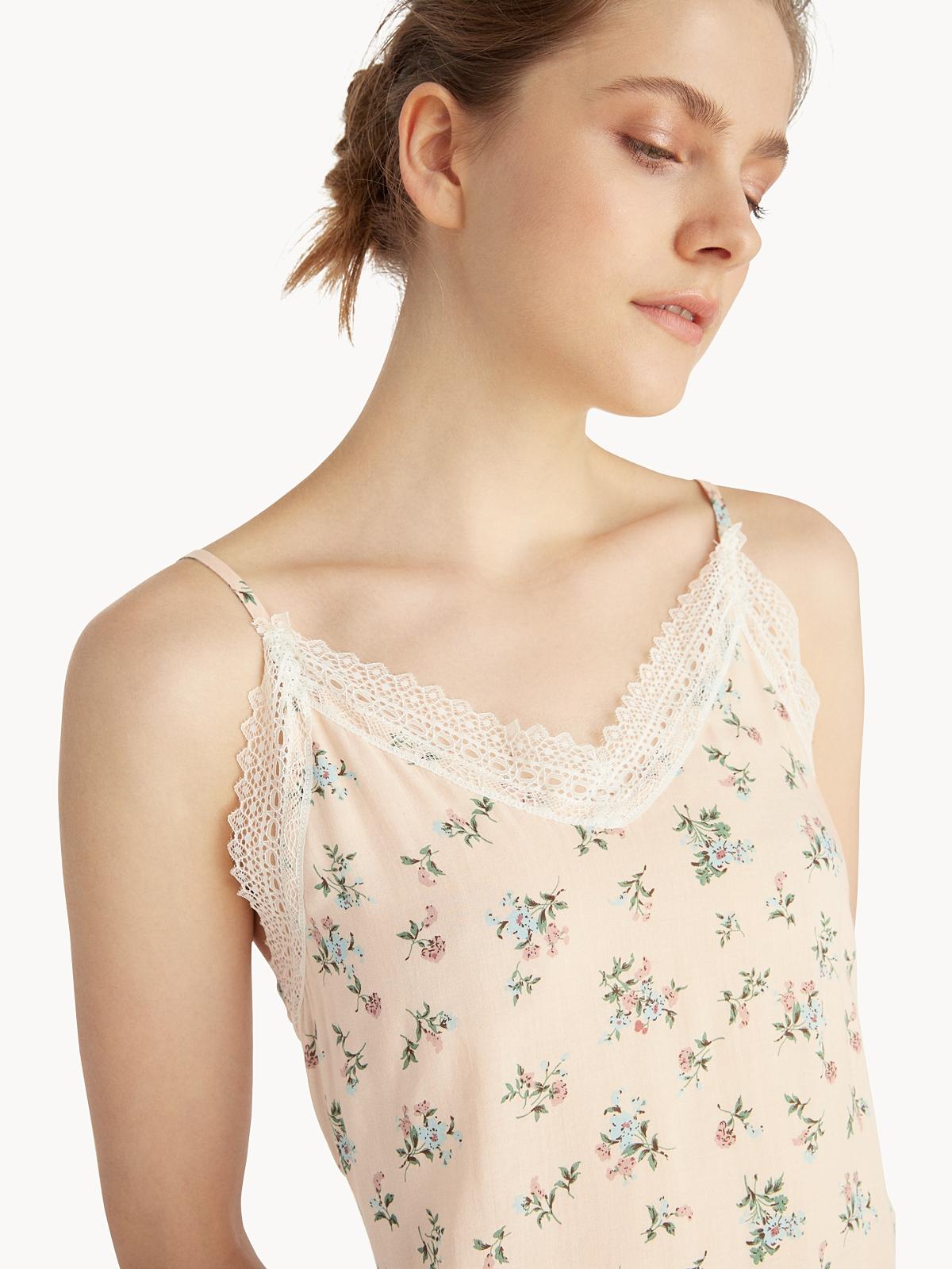 Floral Lace Trim Cami Tank - Cream