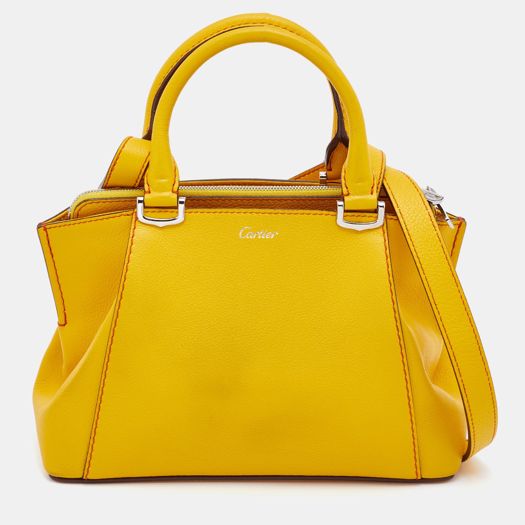Cartier Yellow Leather Mini C De Cartier Satchel
