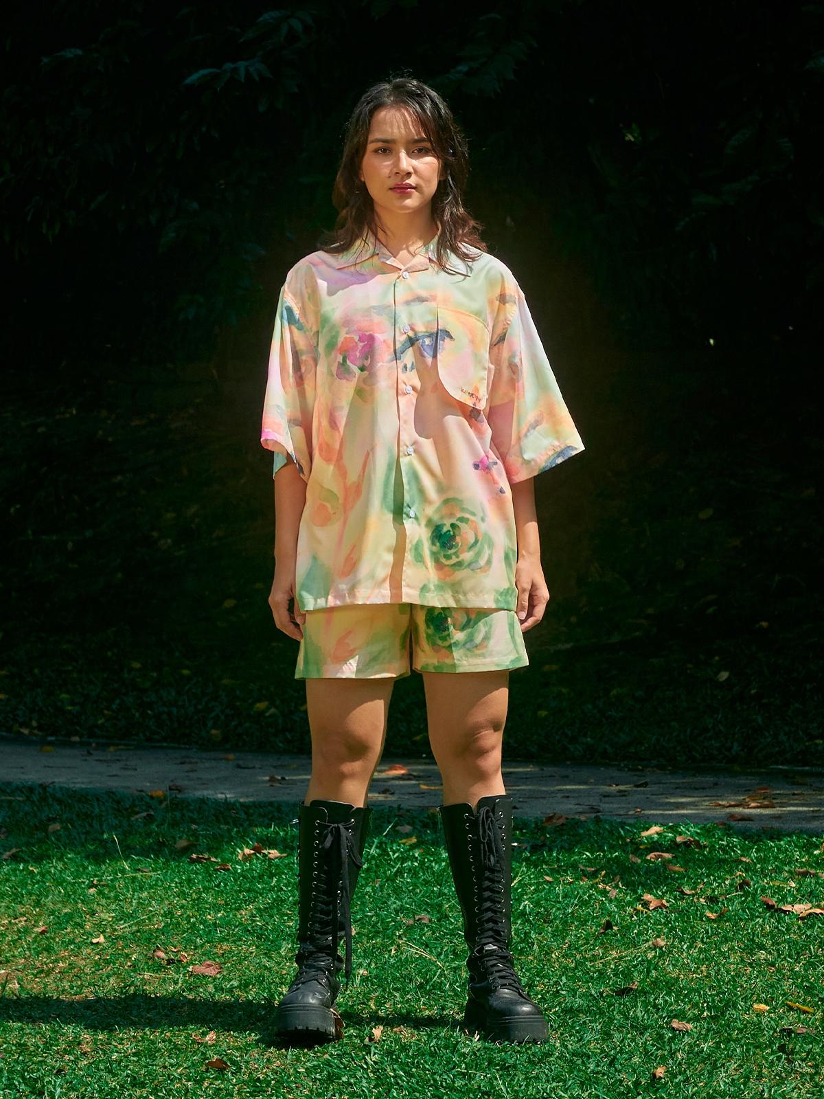 Beige Floral Shirt Set - Beige