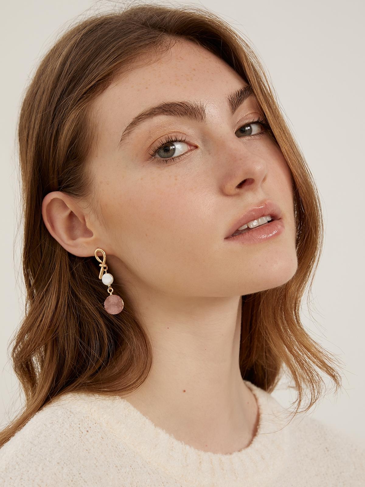 Pearl And Gem Drop Earrings - Gold