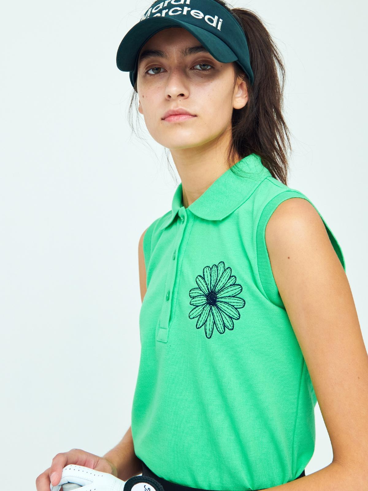 Sleeveless Cotton Piquet T-Shirt - Green