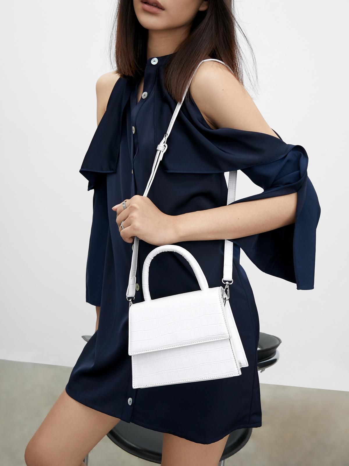 Mini Croco Sling Bag - White