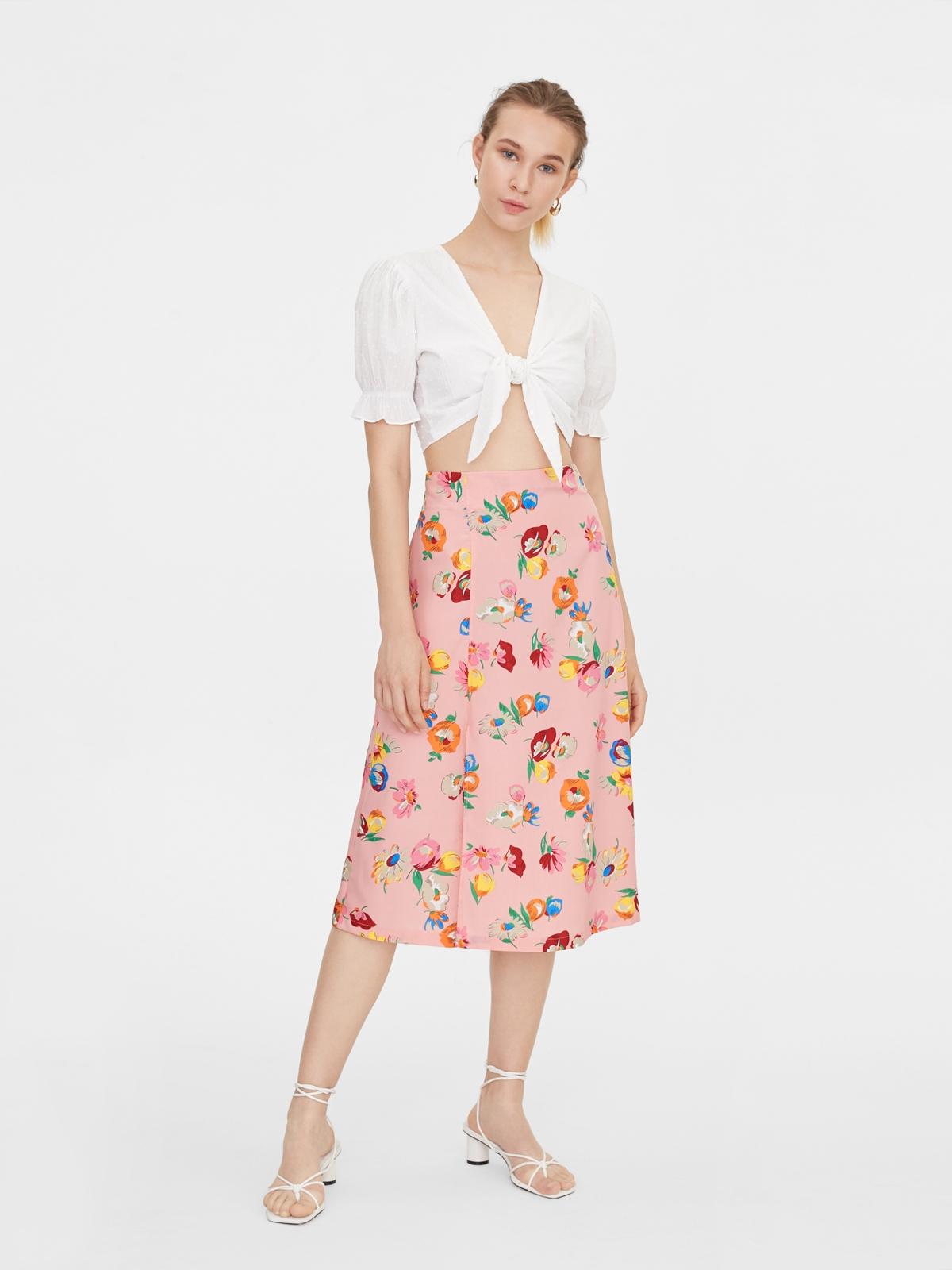 Floral Print Side Slit Skirt - Pink