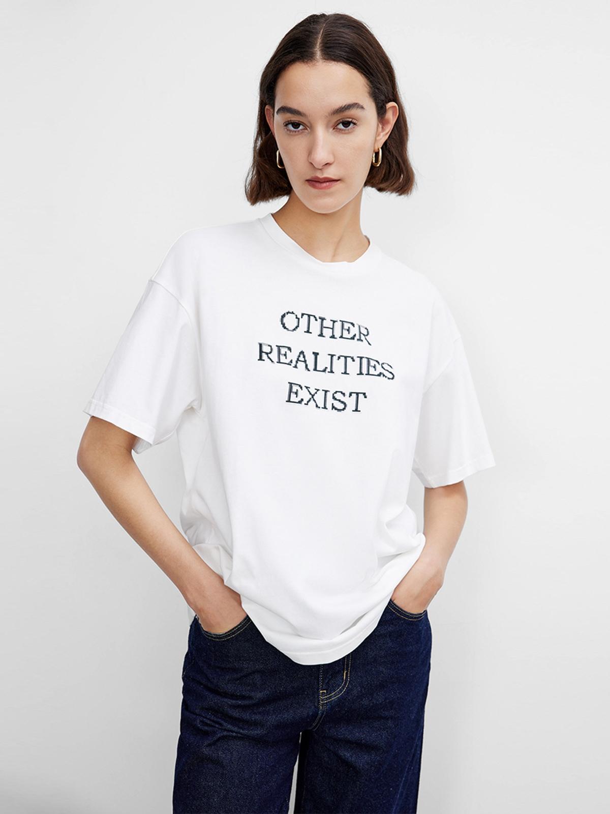 Letter Print Crew Neck T-Shirt - White