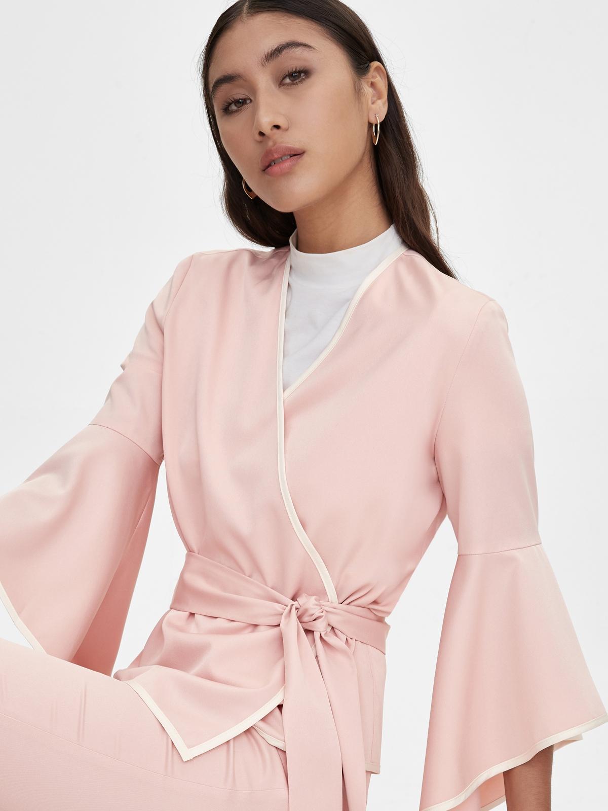 Surplice Belted Blouse - Pink