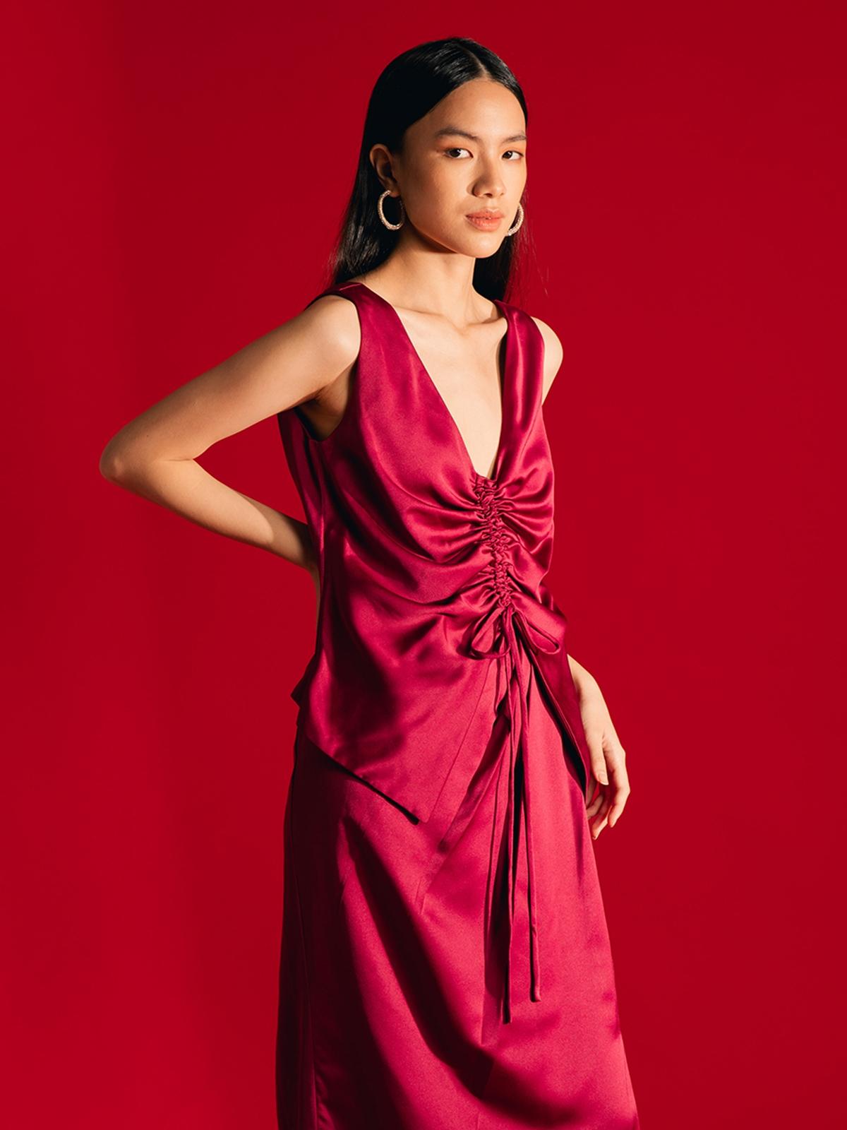 Jodie Scrunched Top - Crimson