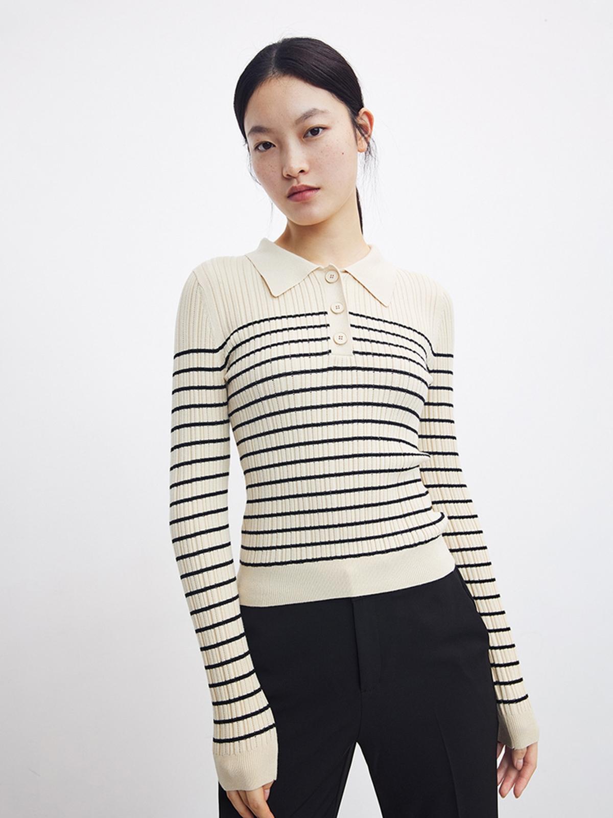 Long Sleeveless Skinny Stipes Top - White