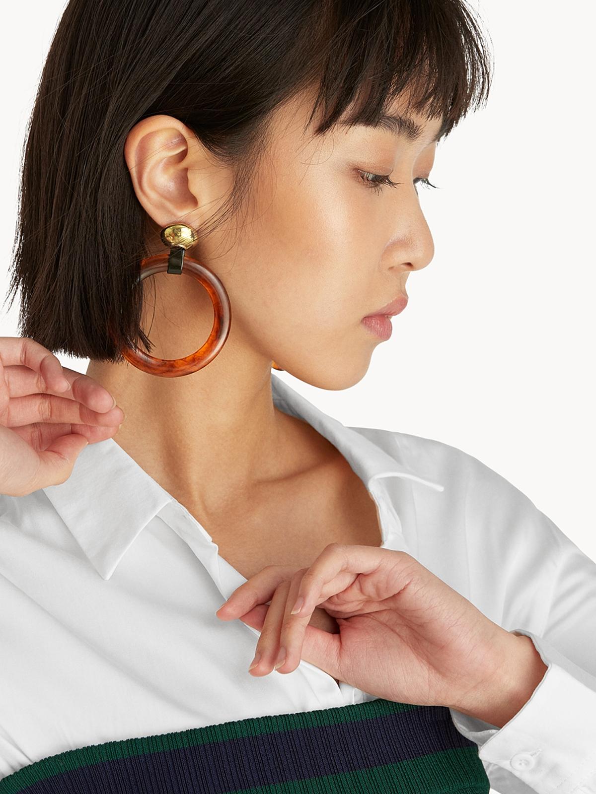 Oversized Acrylic Hoop Earrings - Brown