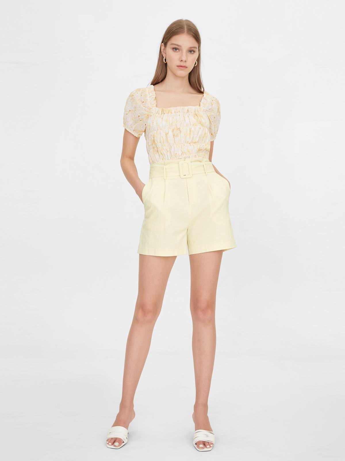 Belted High Waist Shorts - Cream