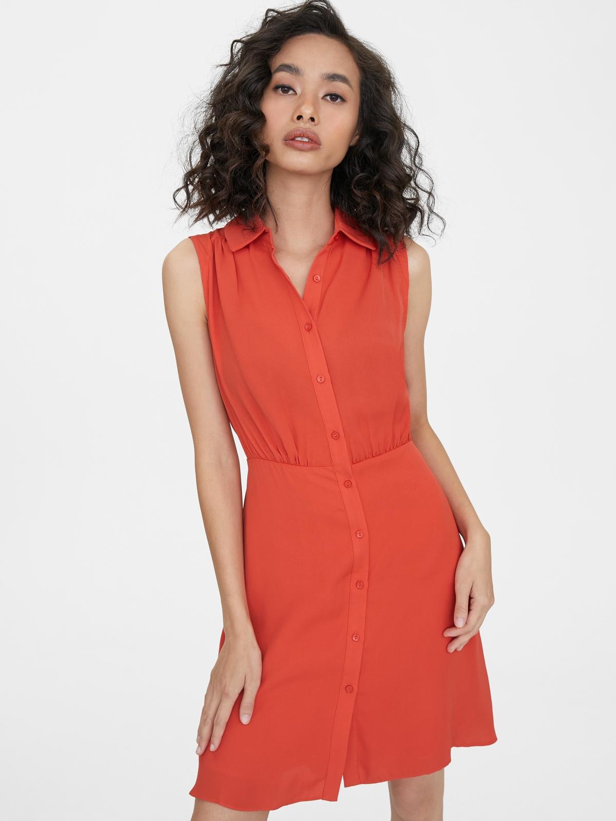 Collared Button Up Dress - Red