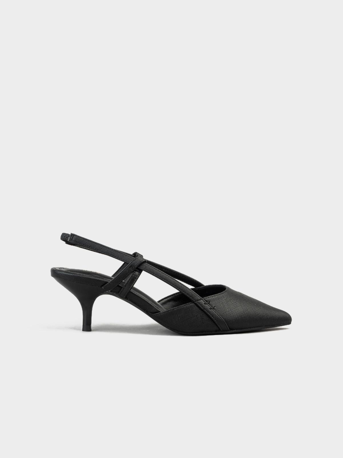 Textured Pu Slingback Heel Pump - Black
