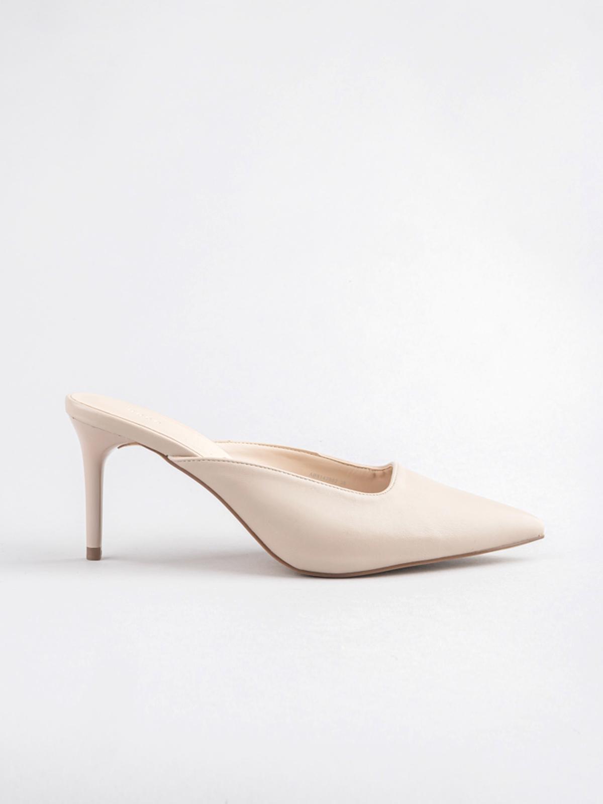 Pointy Toe Heel Mule - Beige